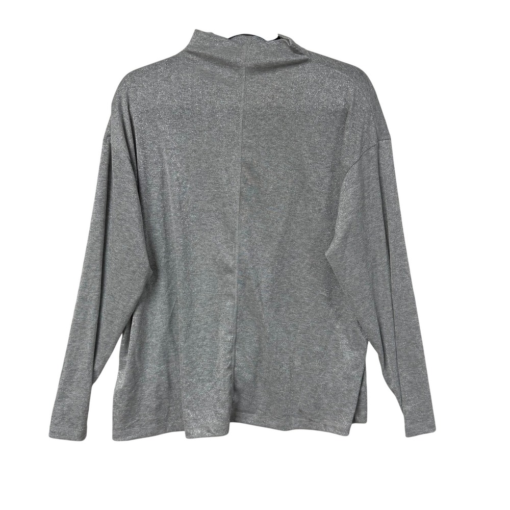 Peace Love World Silver Metallic Mock Neck Long Sleeve Top XL Ribbed Shimmer
